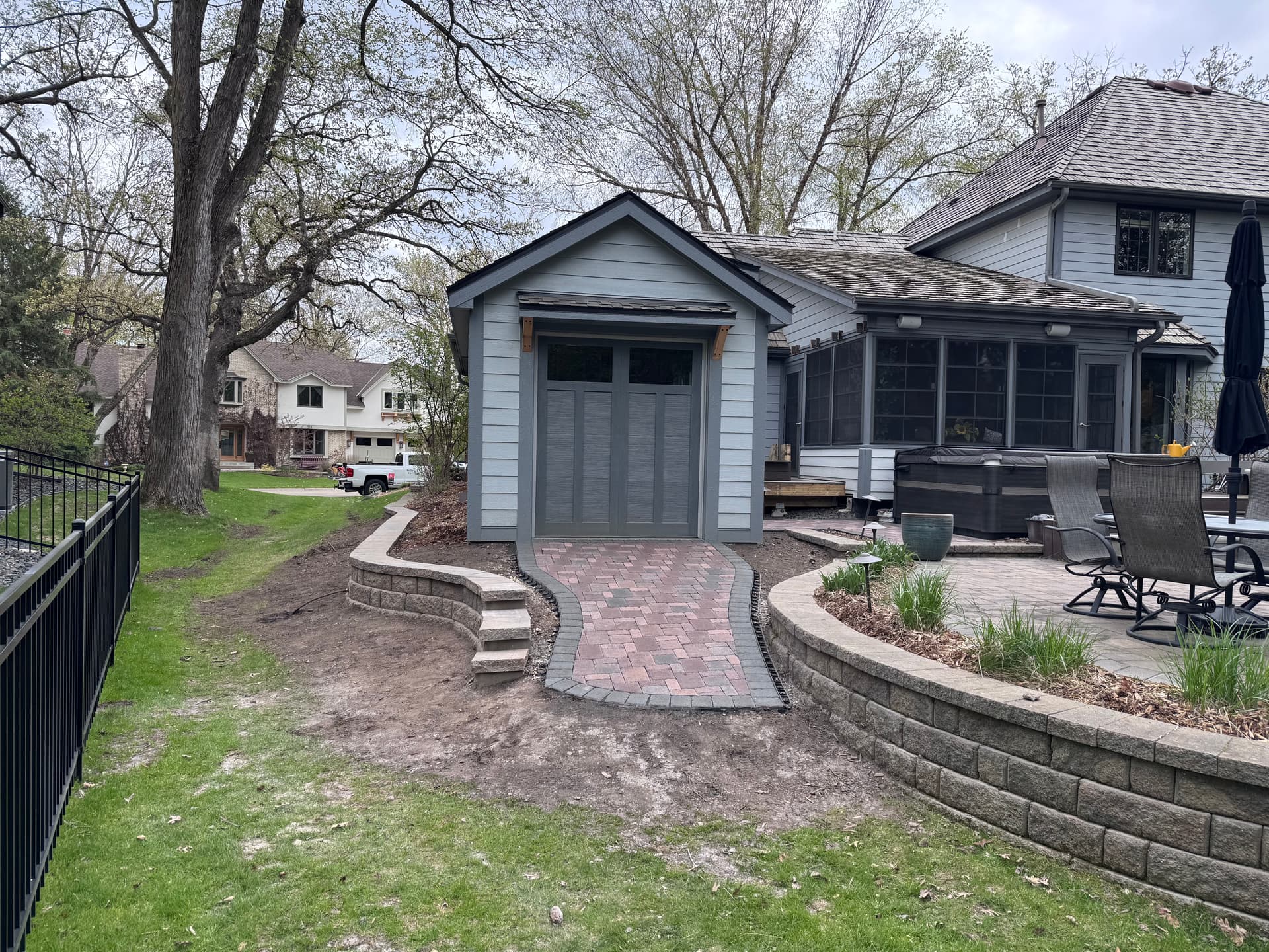 Gallery photos for Paver Walkway and Retaining Wall Install Around a Backyard Shed: Image #5